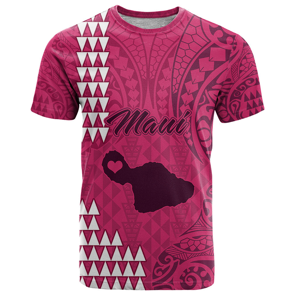 Personalised Maui Island T-Shirt Kakau Tribal Mixed Polynesian Pattern Pink Graphic Tee