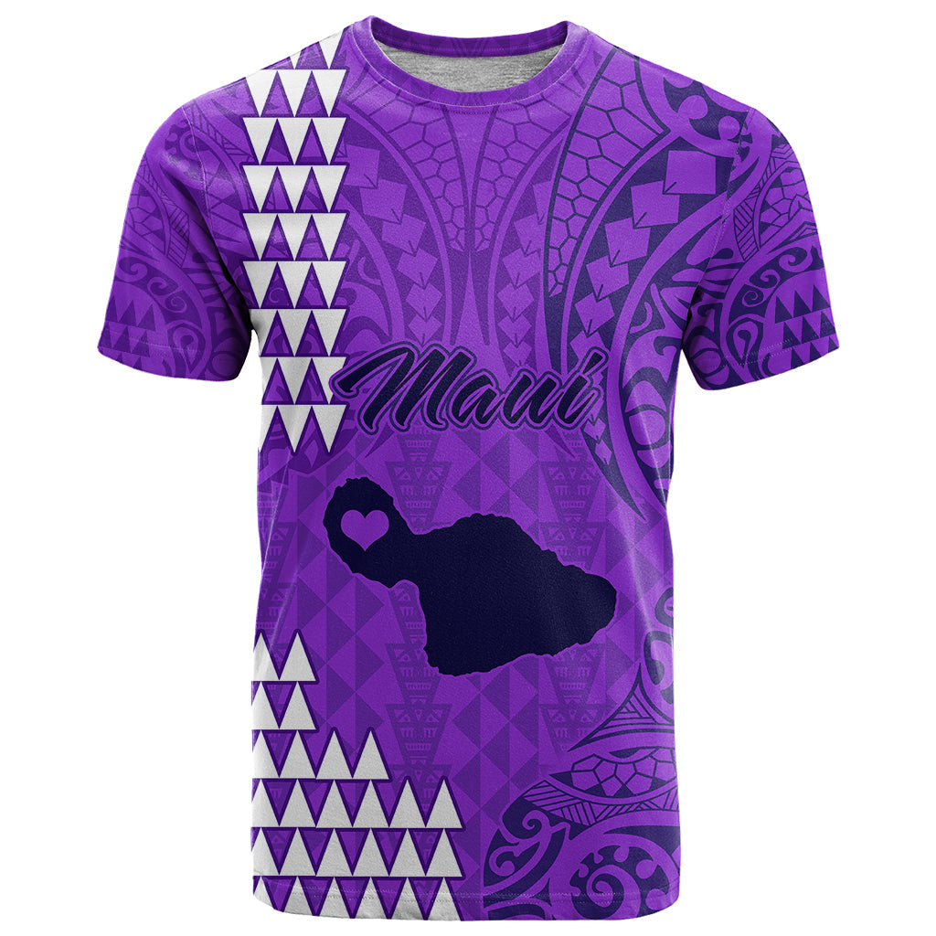 Personalised Maui Island T-Shirt Kakau Tribal Mixed Polynesian Pattern Purple Graphic Tee