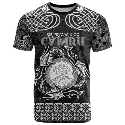 Personalized Brecknockshire Sir Frycheiniog T-Shirt Black Brecon Beacons Mountain Celtic-inspired Graphic Tee