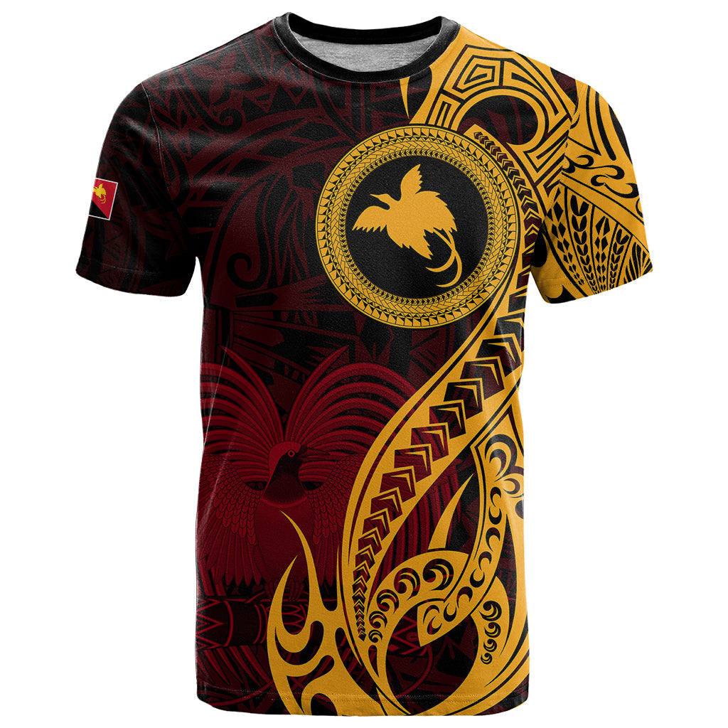 Papua New Guinea Island T-Shirt Bird of Paradise with Gold Polynesian Tribal Graphic Tee