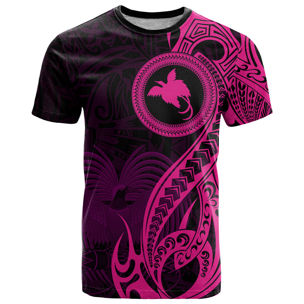 Papua New Guinea Island T-Shirt Bird of Paradise with Pink Polynesian Tribal Graphic Tee