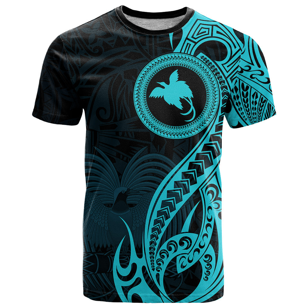 Papua New Guinea Island T-Shirt Bird of Paradise with Aqua Polynesian Tribal Graphic Tee