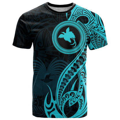 Papua New Guinea Island T-Shirt Bird of Paradise with Aqua Polynesian Tribal Graphic Tee