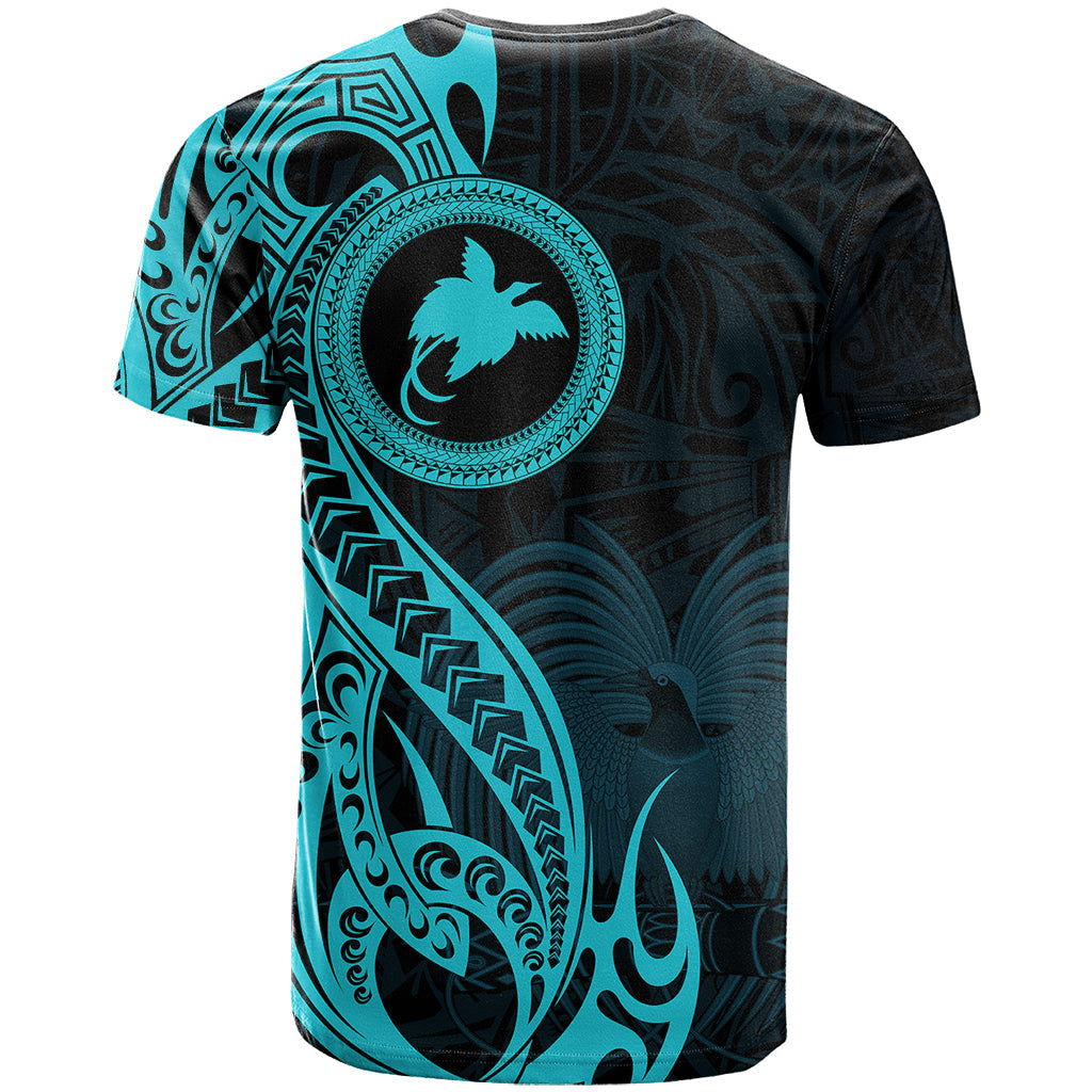 Papua New Guinea Island T-Shirt Bird of Paradise with Aqua Polynesian Tribal Graphic Tee