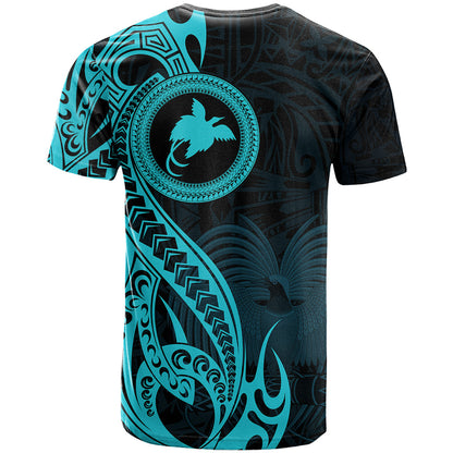 Papua New Guinea Island T-Shirt Bird of Paradise with Aqua Polynesian Tribal Graphic Tee