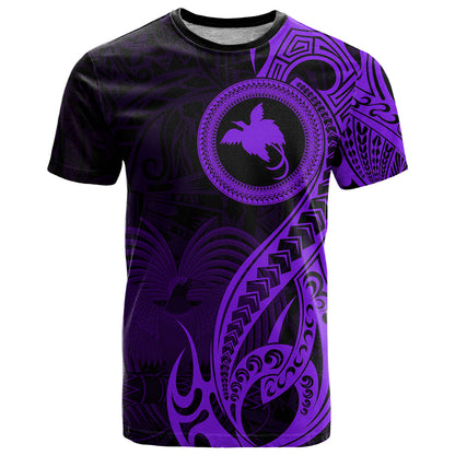 Papua New Guinea Island T-Shirt Bird of Paradise with Purple Polynesian Tribal Graphic Tee