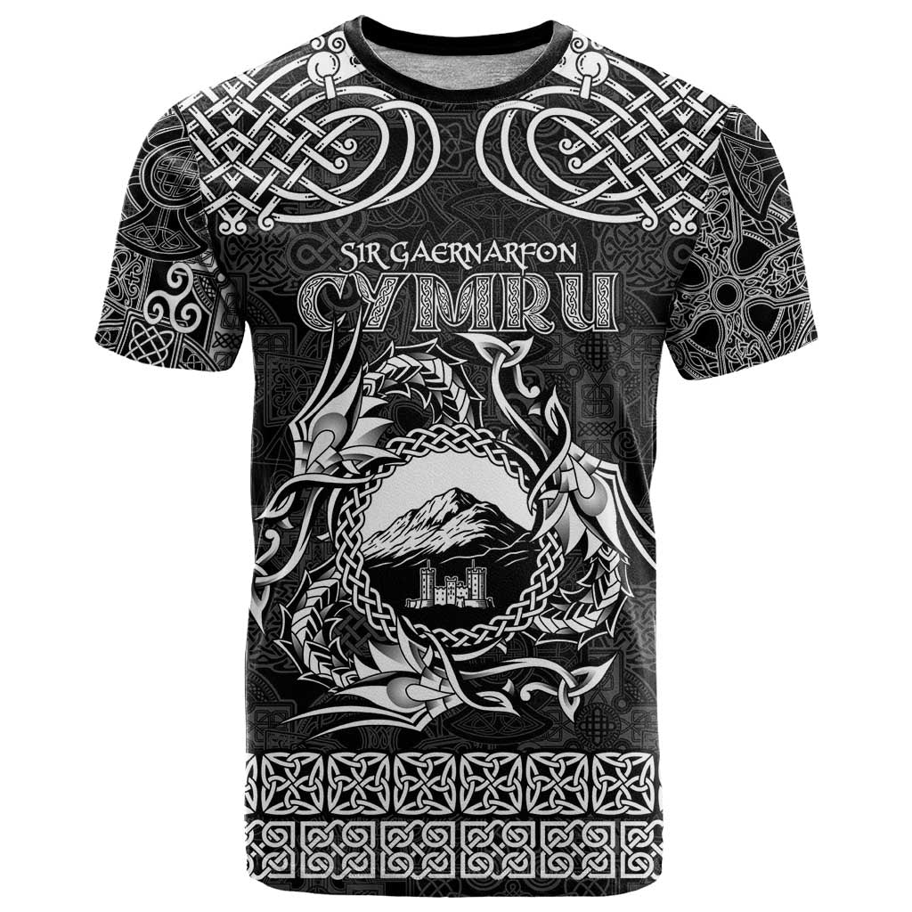 Personalized Caernarfonshire Sir Gaernarfon T-Shirt Black Castle Tower Celtic-inspired Graphic Tee