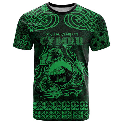 Personalized Caernarfonshire Sir Gaernarfon T-Shirt Green Castle Tower Celtic-inspired Graphic Tee