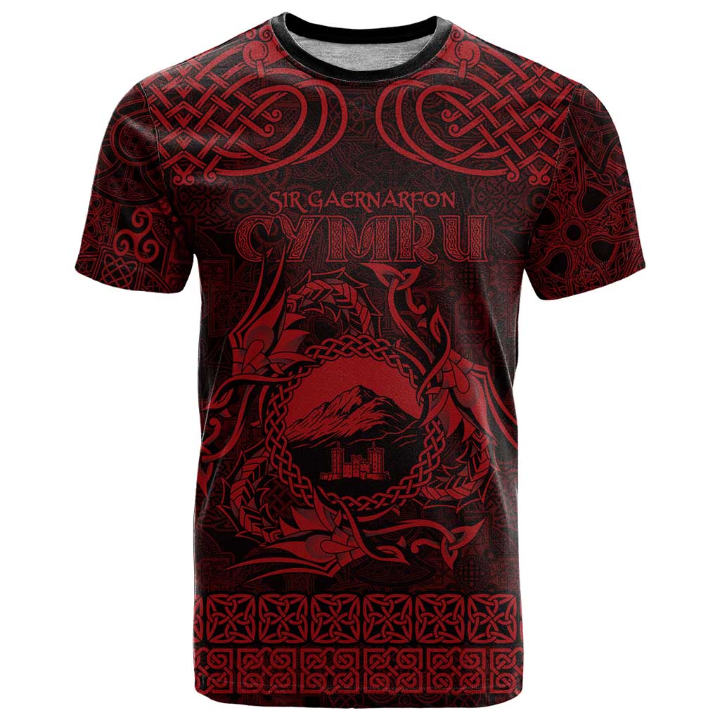 Personalized Caernarfonshire Sir Gaernarfon T-Shirt Red Castle Tower Celtic-inspired Graphic Tee