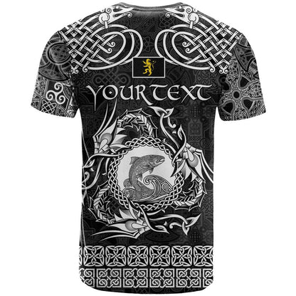 Personalized Cardiganshire Ceredigion T-Shirt Black Leaping Salmon Celtic-inspired Graphic Tee