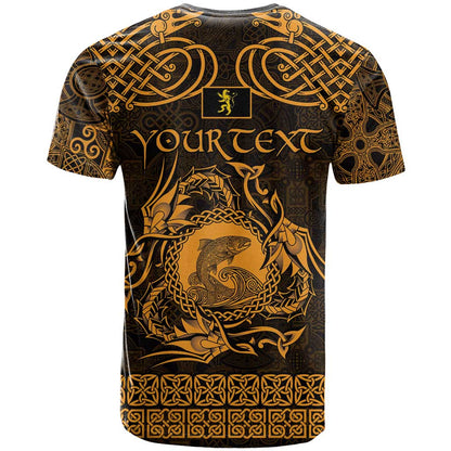Personalized Cardiganshire Ceredigion T-Shirt Gold Leaping Salmon Celtic-inspired Graphic Tee