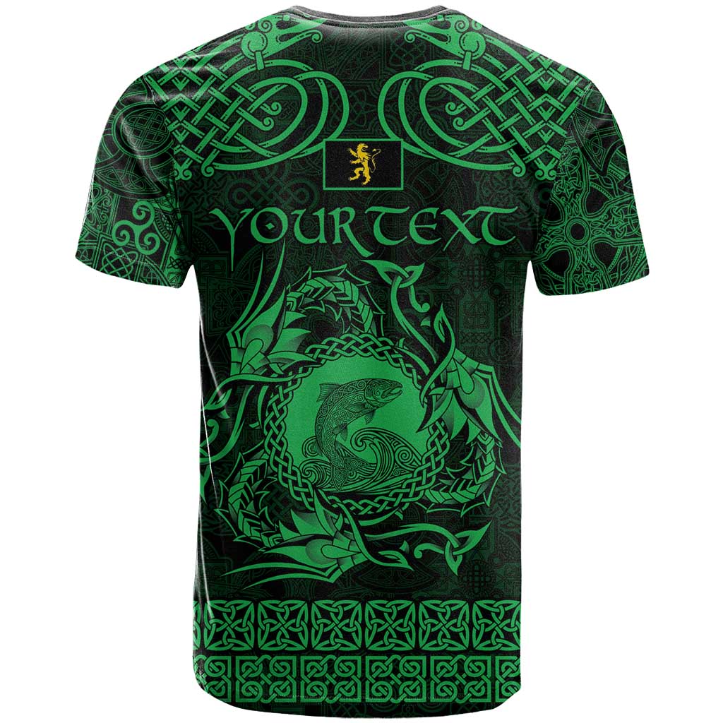 Personalized Cardiganshire Ceredigion T-Shirt Green Leaping Salmon Celtic-inspired Graphic Tee