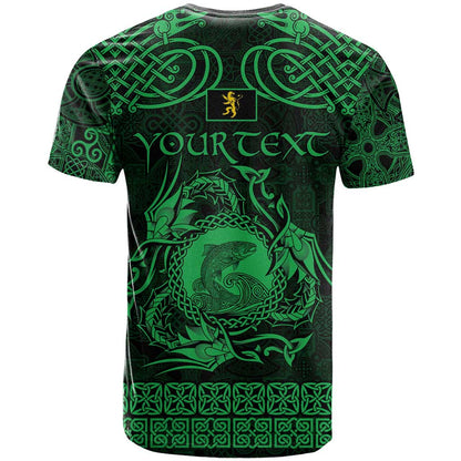 Personalized Cardiganshire Ceredigion T-Shirt Green Leaping Salmon Celtic-inspired Graphic Tee