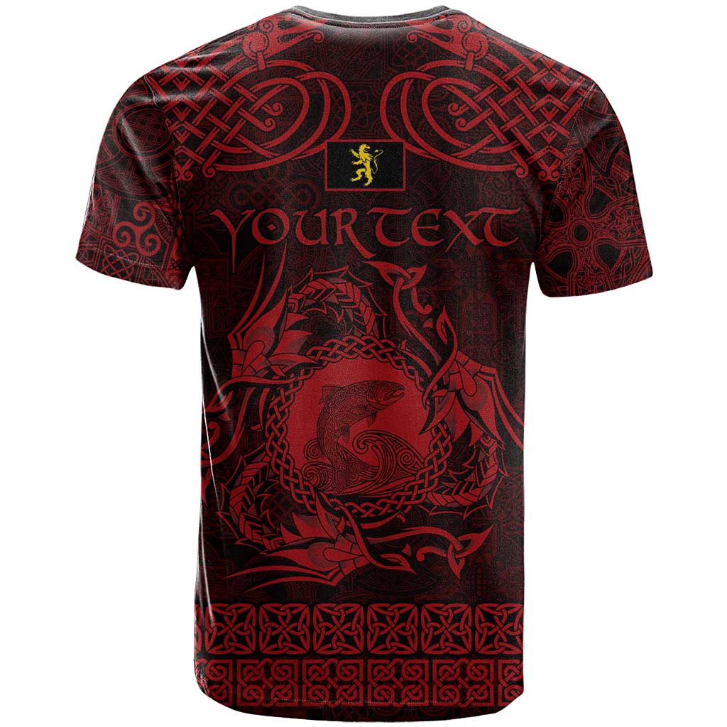 Personalized Cardiganshire Ceredigion T-Shirt Red Leaping Salmon Celtic-inspired Graphic Tee