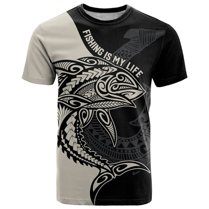 Personalised Polynesia Fishing T-Shirt With Maori Hei Matau Fish Hook Gold Art Graphic Tee