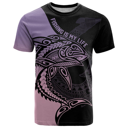 Personalised Polynesia Fishing T-Shirt With Maori Hei Matau Fish Hook Pastel Art Graphic Tee