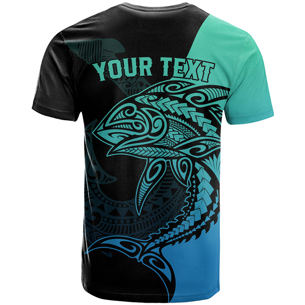 Personalised Polynesia Fishing T-Shirt With Maori Hei Matau Fish Hook Turquoise Art Graphic Tee