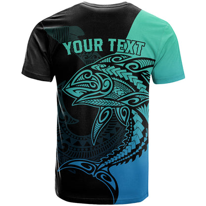 Personalised Polynesia Fishing T-Shirt With Maori Hei Matau Fish Hook Turquoise Art Graphic Tee