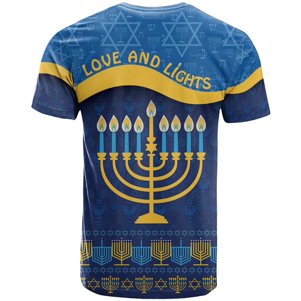 Love and Light Hanukkah T-Shirt The Hanukkiah Menorah Pattern Graphic Tee