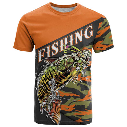 Bass Fishing Fisherman T-Shirt Camouflag Pattern Graphic Tee