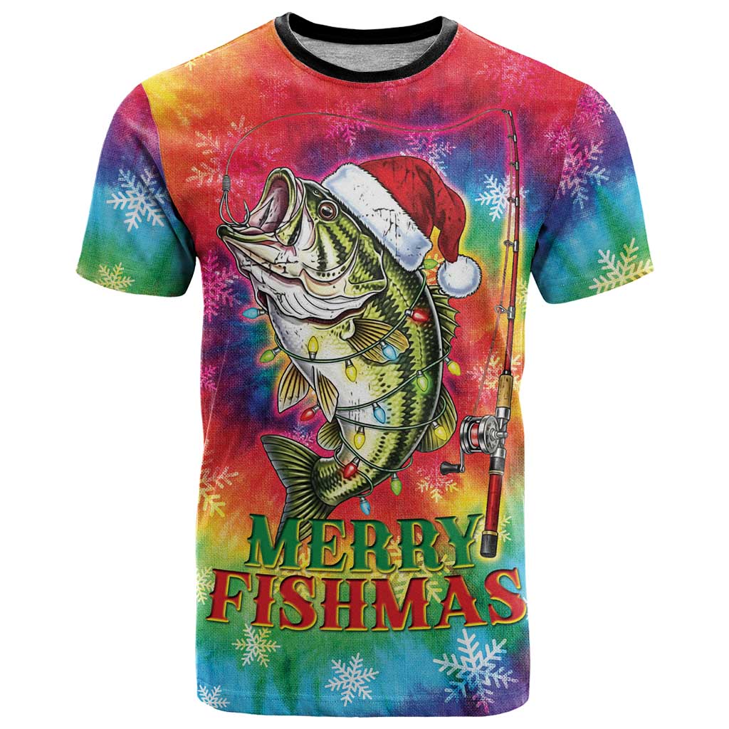 Funny Fishmas Bass T-Shirt Merry Fishmas Tie-dye Christmas Vibes Graphic Tee