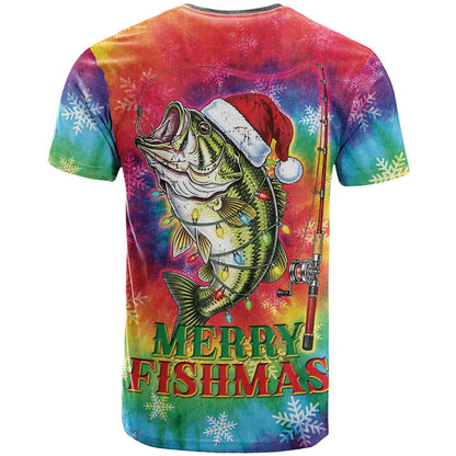 Funny Fishmas Bass T-Shirt Merry Fishmas Tie-dye Christmas Vibes Graphic Tee