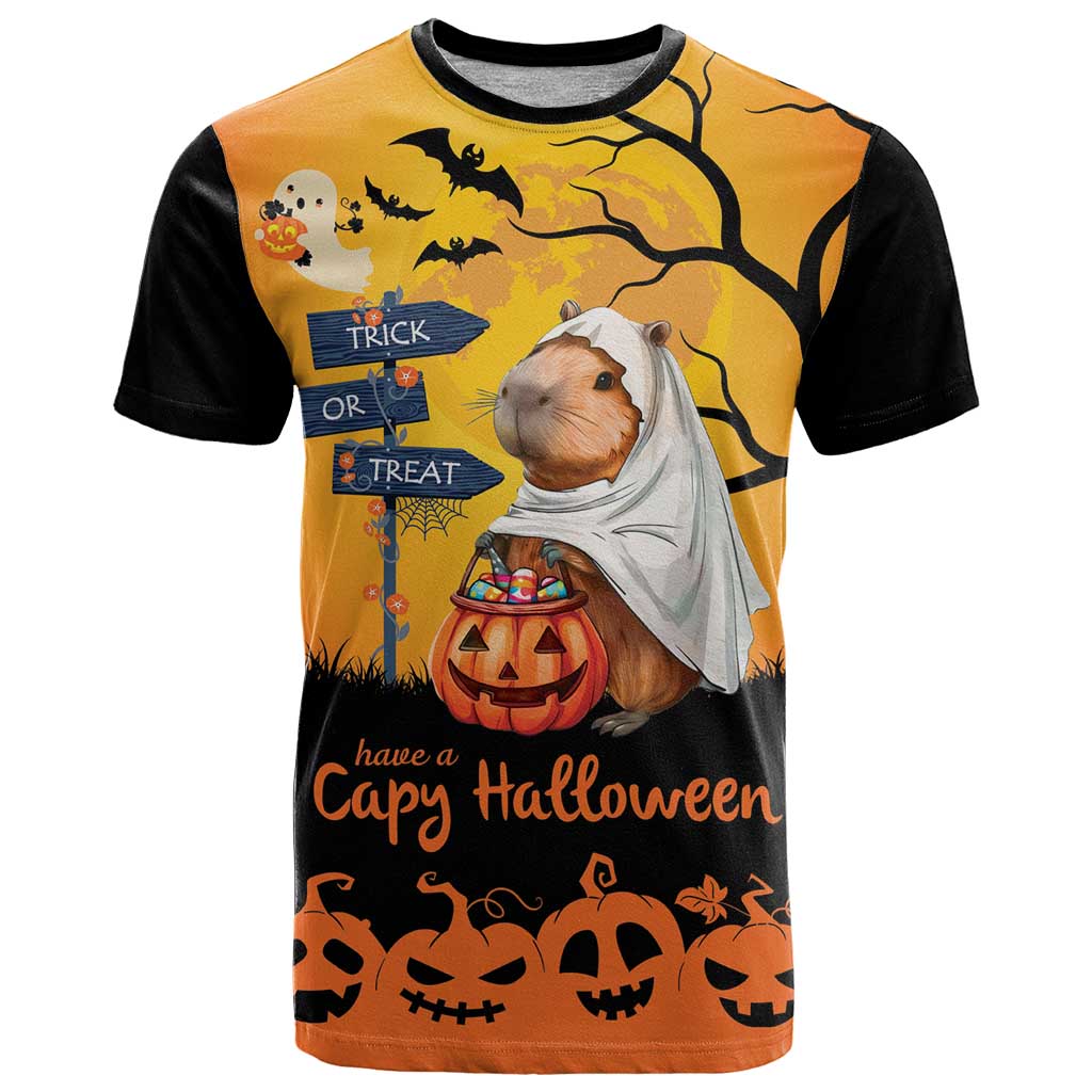 Happy Capy-Boo-Ra T-Shirt Capybara Ghost Trick or Treat Graphic Tee