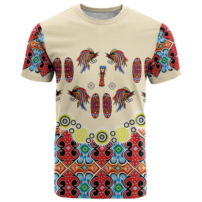 Papua Batik Motif Bird Of Paradise and Native Papuan Shield T-Shirt Graphic Tee