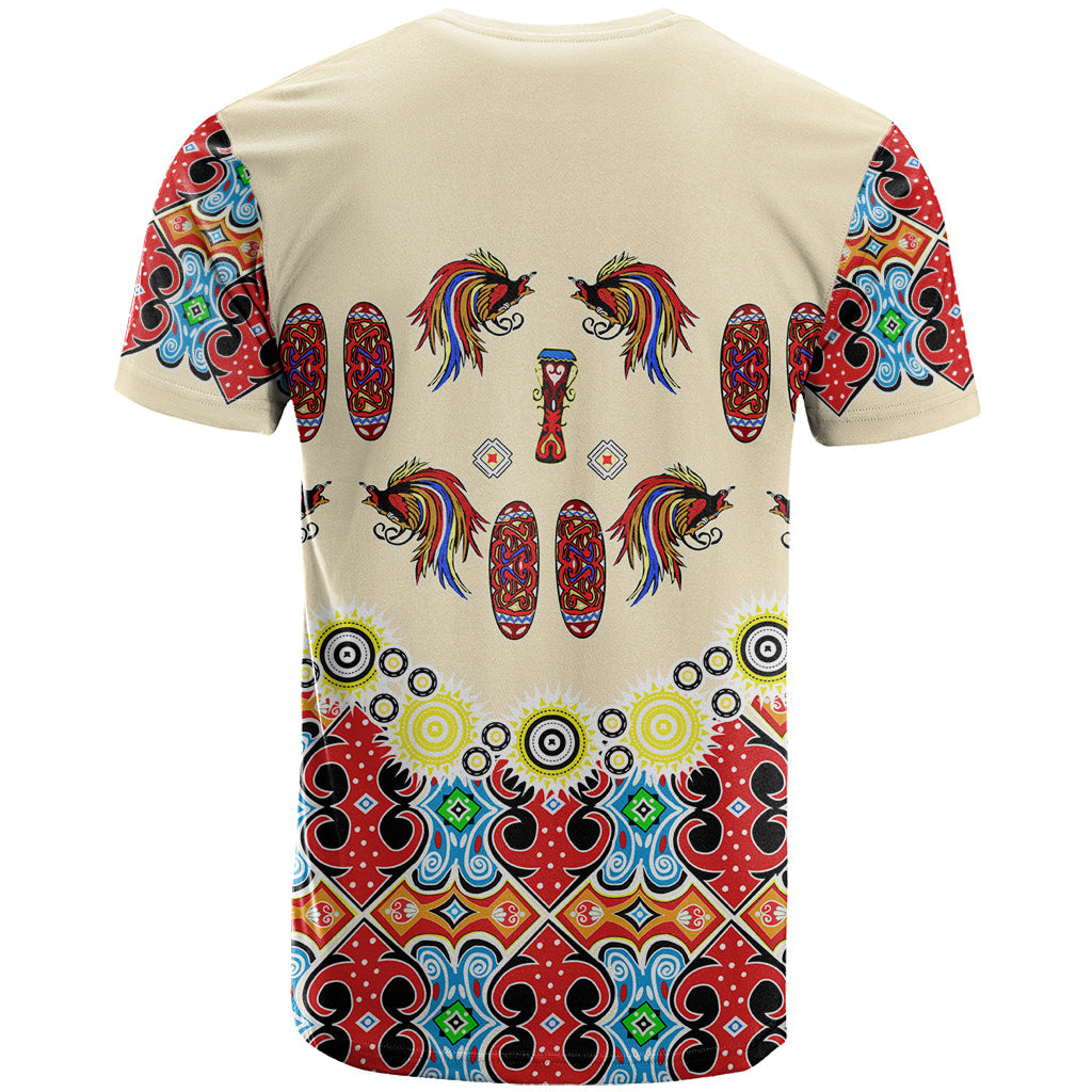 Papua Batik Motif Bird Of Paradise and Native Papuan Shield T-Shirt Graphic Tee