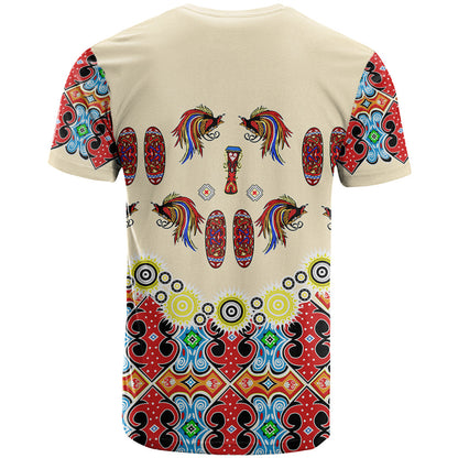 Papua Batik Motif Bird Of Paradise and Native Papuan Shield T-Shirt Graphic Tee