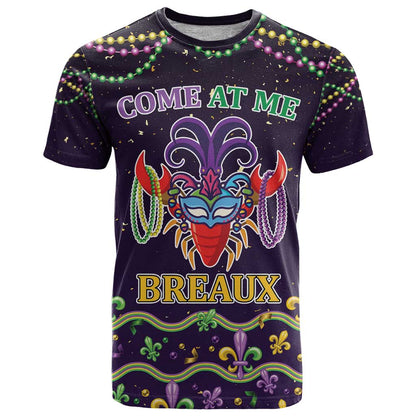 Come At Me Breaux Crawfish Beads T-Shirt Mardi Gras Carnival Graphic Tee
