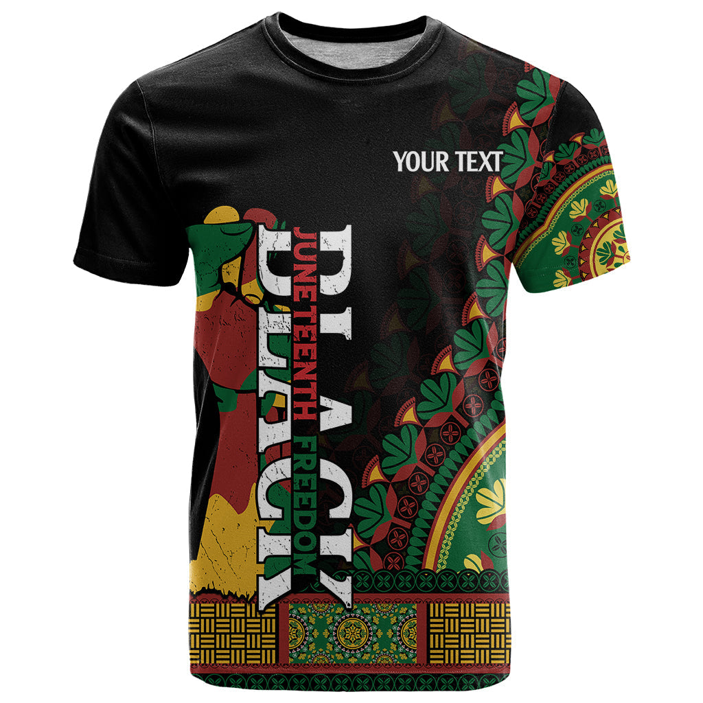 Custom Jundteenth T-Shirt Black Jundteenth Freedom Africa Pattern Graphic Tee