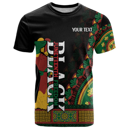 Custom Jundteenth T-Shirt Black Jundteenth Freedom Africa Pattern Graphic Tee