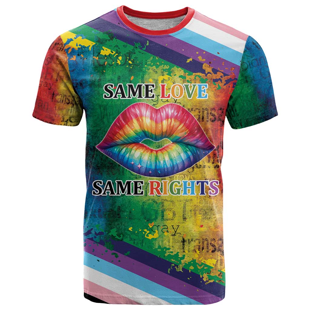 Beautiful Rainbow Lips Kiss T-Shirt LGBTQ Same Love Same Rights Graphic Tee