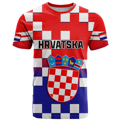 Personalised Croatia T-Shirt Hrvatska Checkerboard Gradient Style Graphic Tee
