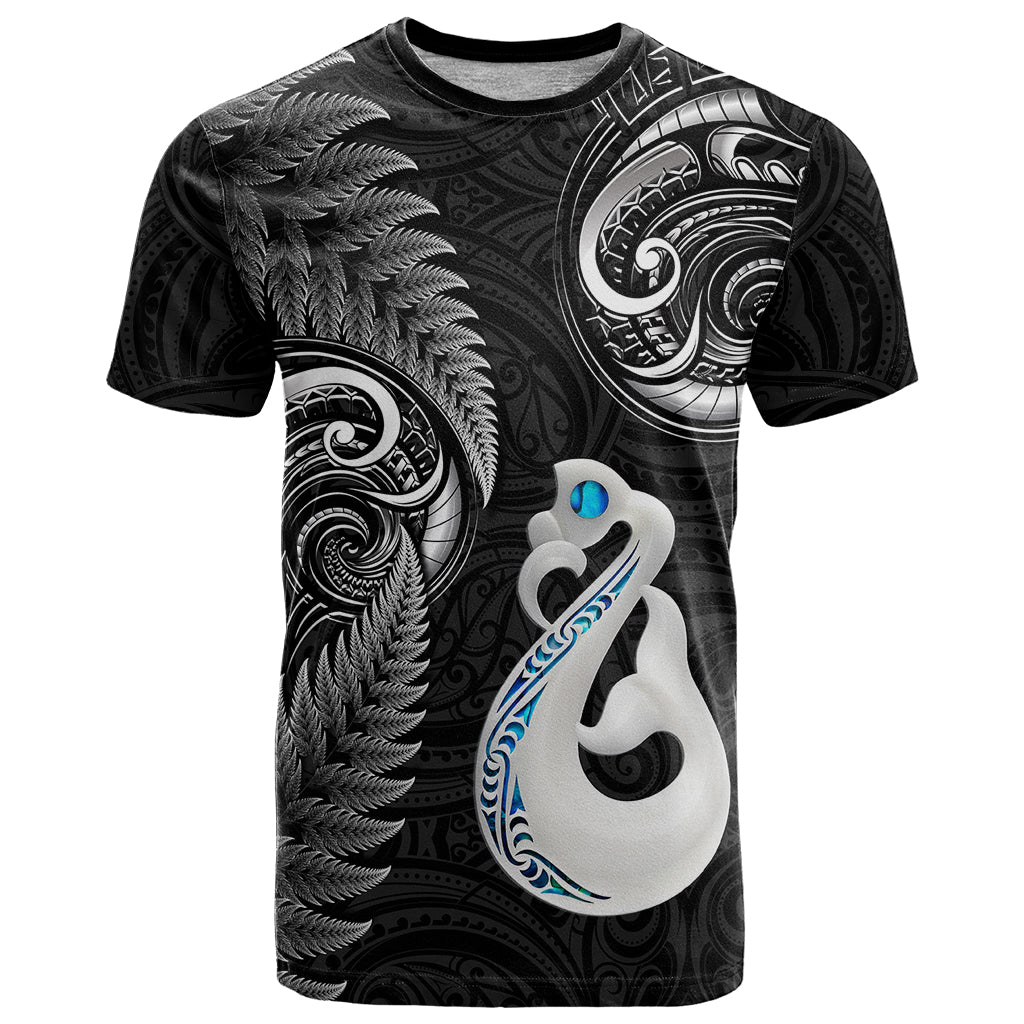 Personalised New Zealand T-Shirt Aotearoa Silver Fern With Manaia Maori Unique Black Graphic Tee