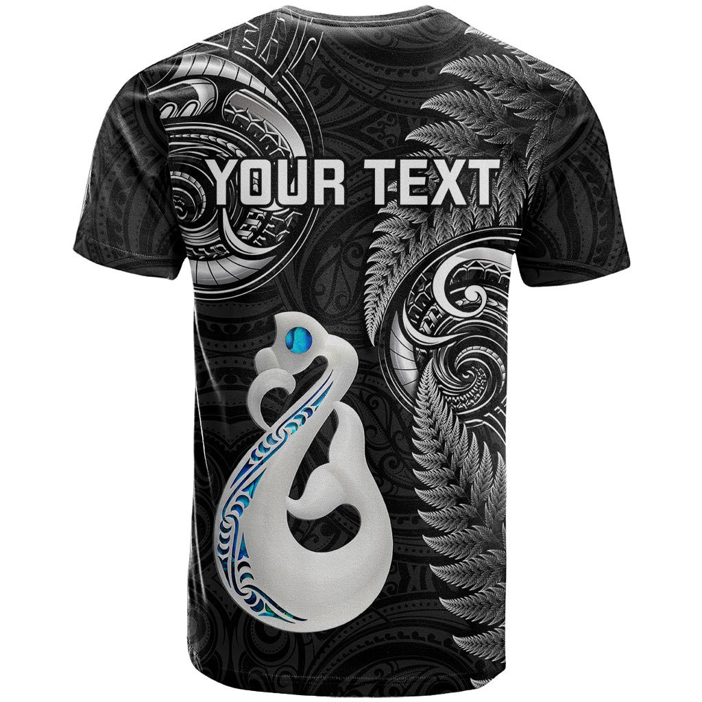 Personalised New Zealand T-Shirt Aotearoa Silver Fern With Manaia Maori Unique Black Graphic Tee