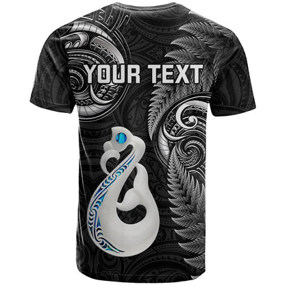 Personalised New Zealand T-Shirt Aotearoa Silver Fern With Manaia Maori Unique Black Graphic Tee