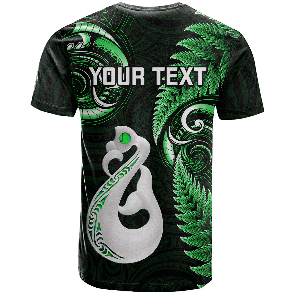 Personalised New Zealand T-Shirt Aotearoa Silver Fern With Manaia Maori Unique Green Graphic Tee
