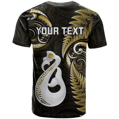 Personalised New Zealand T-Shirt Aotearoa Silver Fern With Manaia Maori Unique Gold Graphic Tee