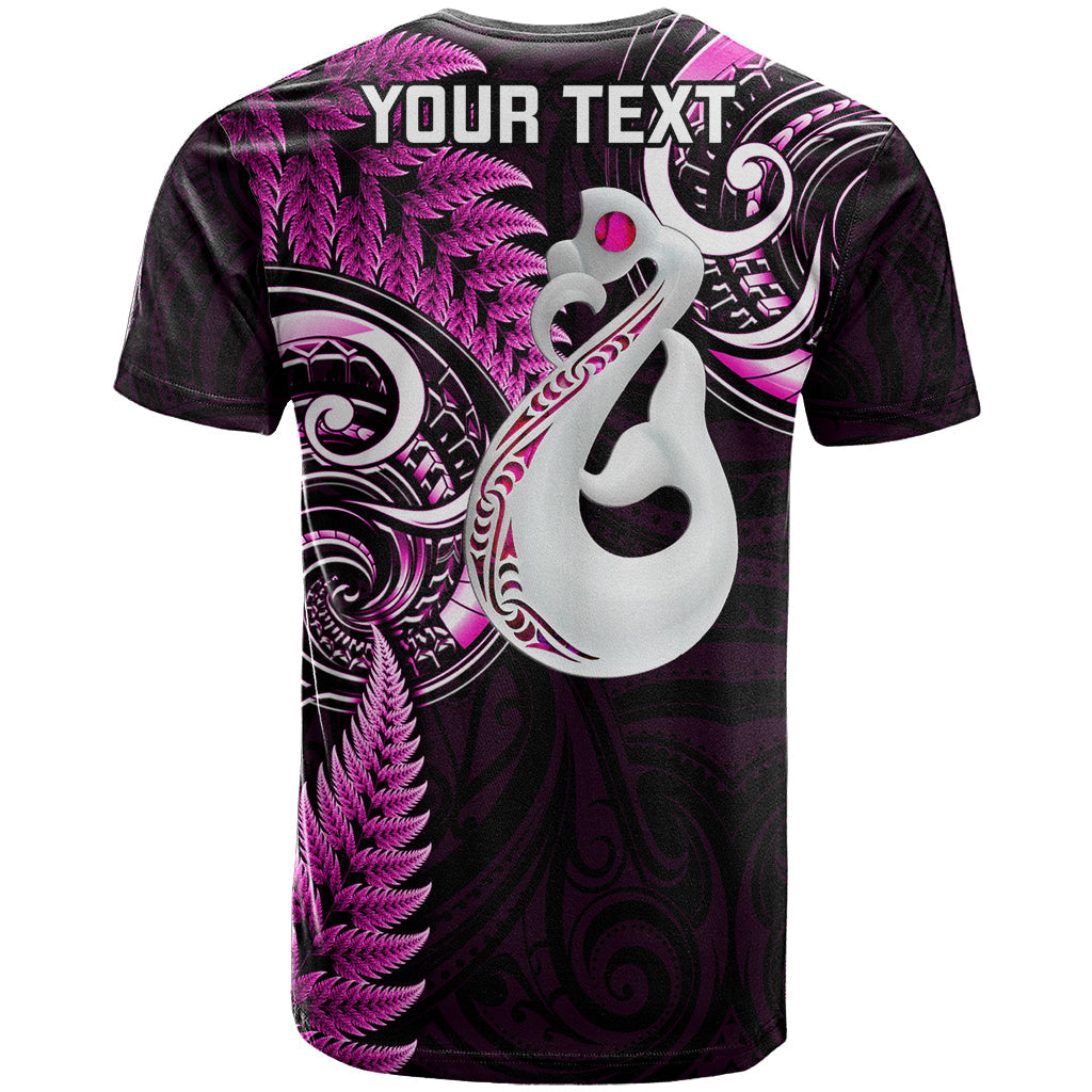 Personalised New Zealand T-Shirt Aotearoa Silver Fern With Manaia Maori Unique Pink Graphic Tee