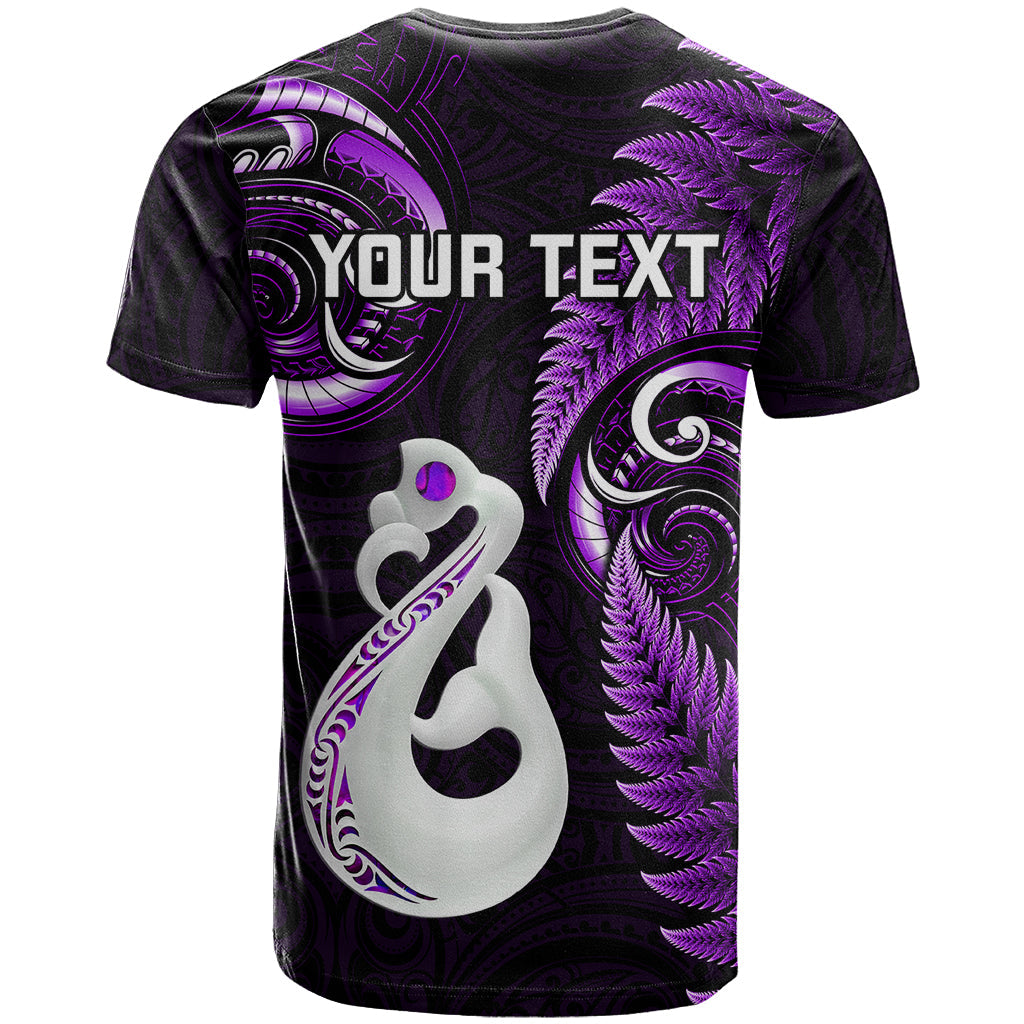 Personalised New Zealand T-Shirt Aotearoa Silver Fern With Manaia Maori Unique Purple Graphic Tee