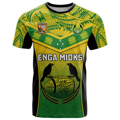 Custom Papua New Guinea Rugby T-Shirt Enga Mioks PNG Polynesian Pattern Graphic Tee