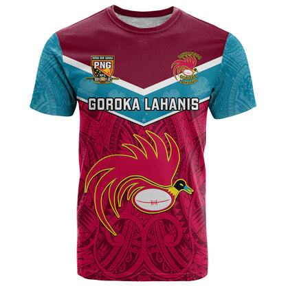 Custom Papua New Guinea Rugby T-Shirt Goroka Lahanis PNG Polynesian Pattern Graphic Tee