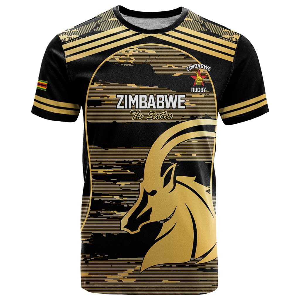 Zimbabwe Rugby Custom T-Shirt Come On Sables Gold Black Version Graphic Tee