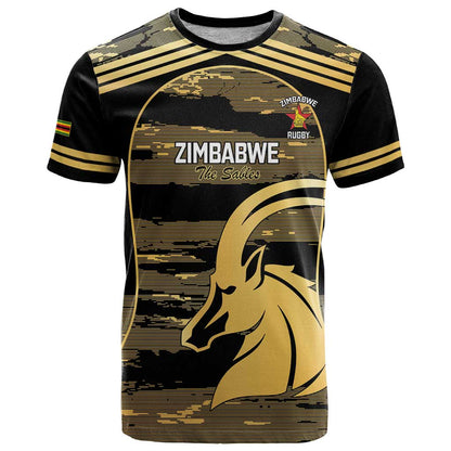 Zimbabwe Rugby Custom T-Shirt Come On Sables Gold Black Version Graphic Tee