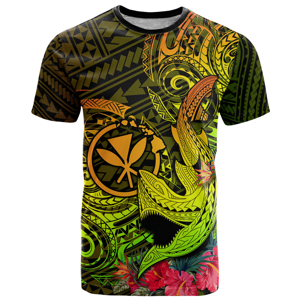 Hawaii T-Shirt Kanaka Map With Polynesian Shark Tattoo Reggae Unique Graphic Tee
