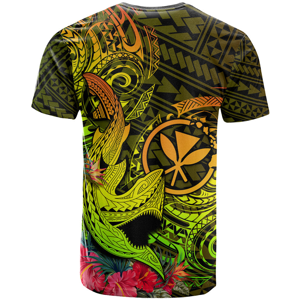Hawaii T-Shirt Kanaka Map With Polynesian Shark Tattoo Reggae Unique Graphic Tee