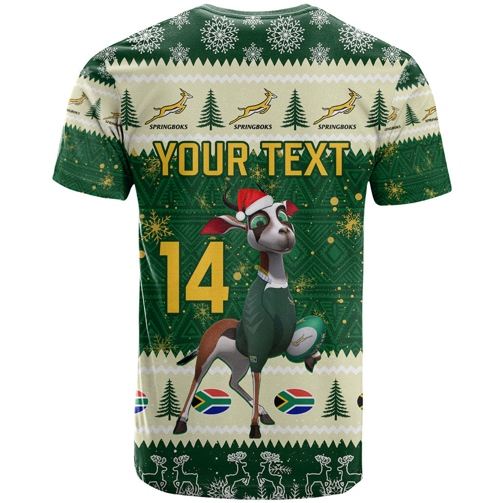 Custom South Africa Rugby Christmas T-Shirt Geseende Kersfees Springboks African Pattern Graphic Tee