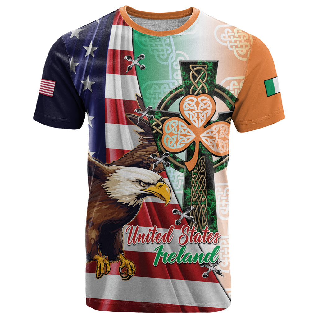 United States And Ireland T-Shirt USA Eagle With Irish Celtic Cross Graphic Tee